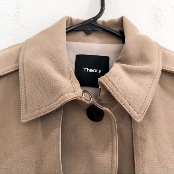 Theory Cropped Trench Coat in Admiral Crepe Beige Tan Brown Preppy Boho S - Picture 7 of 8
